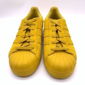 Adidas Kids Leather Superstars Yellow Sz 4